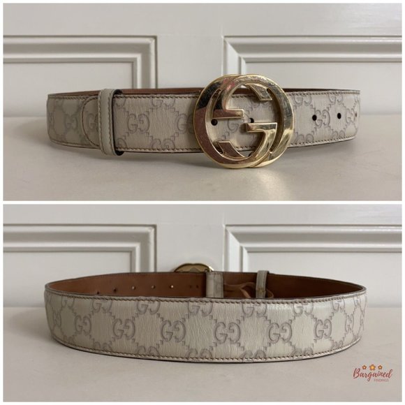Authentic Gucci Cream Guccissima Leather Gold Interlocking G Buckle Belt 85/34 - Picture 5 of 13